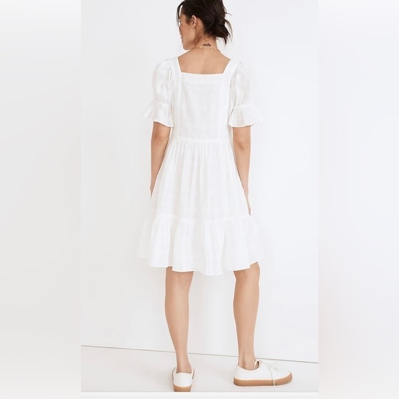 Madewell Puff Sleeve Drawstring Mini Dress NF872 White M - Picture 4 of 9